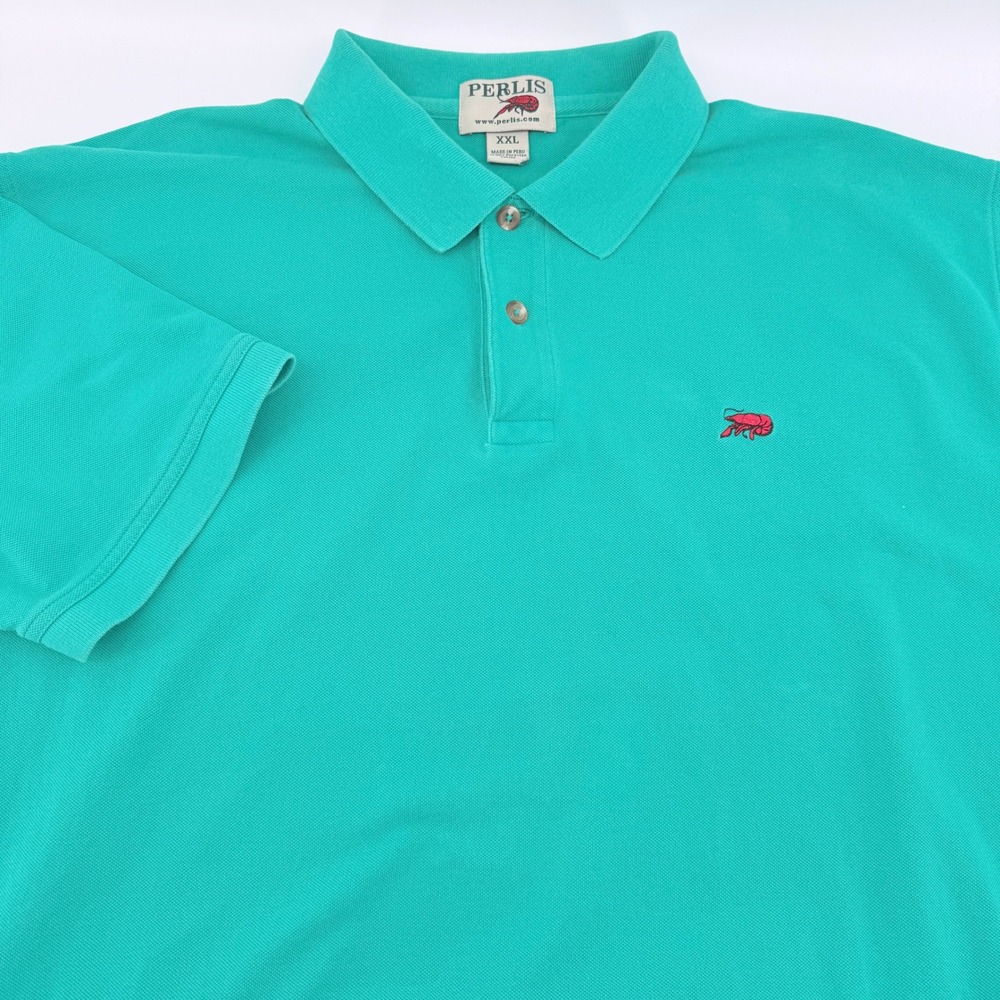 Perlis Polo Shirt Crawfish Logo Mens XXL Seafoam Green Peruvian Cotton SS